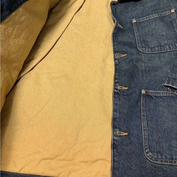 Zara Men's Dark Blue Denim Jacket with Black Collar - Picture 6 of 7